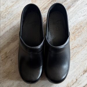 Dansko Black Leather Slip-On Clogs